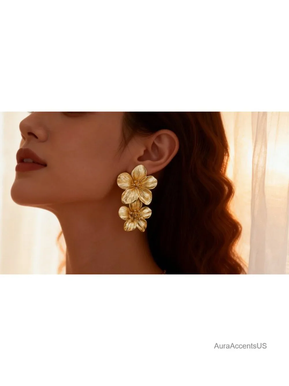 Double Sculptural Flower Earrings Statement Dangle Drop Earrings for Women